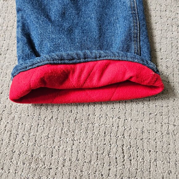 Wrangler Jeans Mens 44X30 Rugged Wear Red Fleece Lined Workwear Blue Denim - Picture 3 of 10